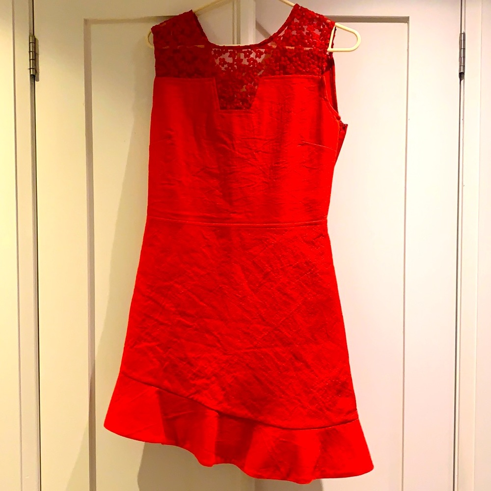 Red Maje dress. Asymmetrical skirt.